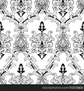 Vintage seamless pattern ivy and fire flower. Vector illustration. Vintage seamless pattern ivy and fire flower