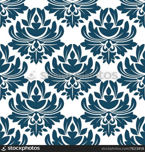 Vintage seamless pattern with blue retro decorative floral elements for textile design