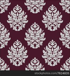 Vintage seamless pattern with bold floral elements in carmine and white colors for textile design