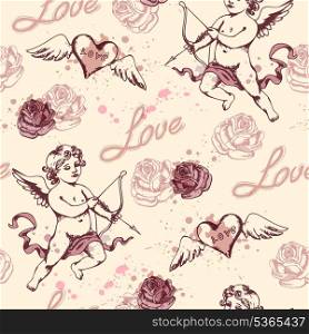 Vintage seamless pattern with Cupid for Valentine&rsquo;s day
