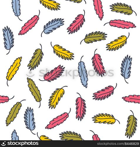 Vintage seamless pattern with doodle feathers. Simple aesthetic print for T-shirt, paper, fabric and stationery. Hand drawn vector illustration for decor and design.