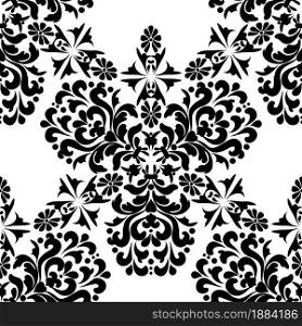 Vintage Seamless Pattern with Floral Ornaments. Black and White.. Vintage Seamless Pattern with Floral Ornaments.