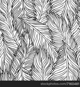 Vintage seamless pattern with hand drawn feathers. hand-drawn feathers