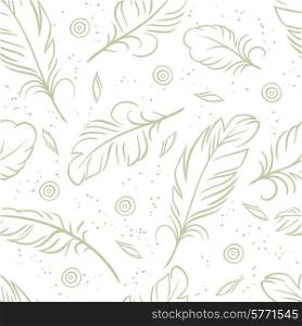 Vintage seamless pattern with hand drawn feathers.. Vintage seamless pattern with hand drawn feathers