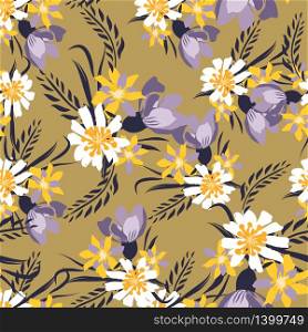 Vintage Seamless pattern with tulips flowers. Hand drawing illustration with wild floral for fashion ,fabric, and all prints on pastel background colors. Vector. Vintage Seamless pattern vector with flowers. Hand drawing illustration