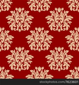 Vintage seamless red damask style arabesque pattern with a large repeat floral motif in square format suitable for fabric, tiles and wallpaper