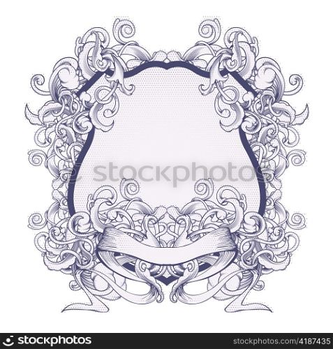 vintage shield with floral and scroll