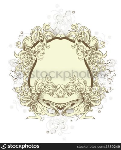 vintage shield with floral and scroll