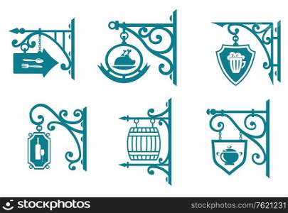 Vintage signs of pubs, taverns and restaurants isolated on white