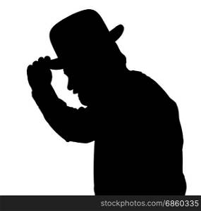 Vintage Silhouette of bearded man greeting by tilting bowler hat