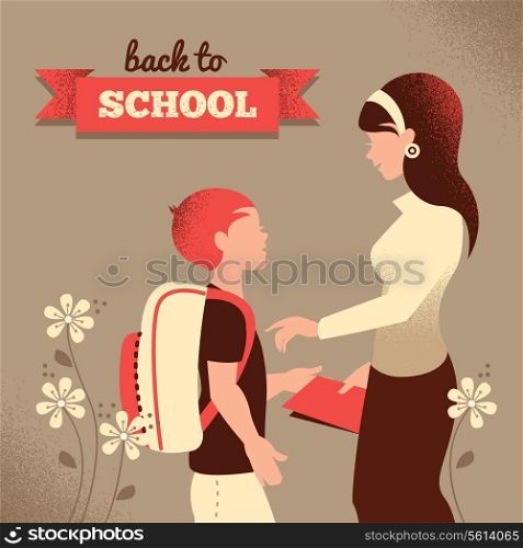 Vintage silhouette of teacher and student. Back to school illustration