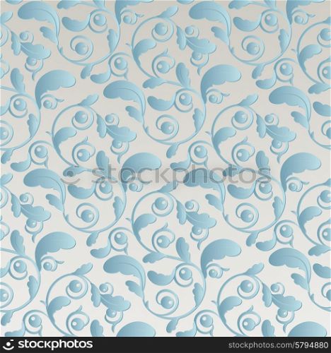 Vintage Silver And Blue Seamless Floral Pattern With Clipping Mask