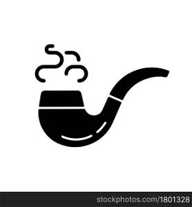 Vintage smoking pipe black glyph icon. Collectible old tobacco pipe. Handcrafted accessory for smoking needs. Combust smokable substance. Silhouette symbol on white space. Vector isolated illustration. Vintage smoking pipe black glyph icon