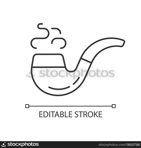 Vintage smoking pipe linear icon. Collectible old tobacco pipe. Combust smokable substance. Thin line customizable illustration. Contour symbol. Vector isolated outline drawing. Editable stroke. Vintage smoking pipe linear icon