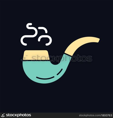 Vintage smoking pipe RGB color icon for dark theme. Collectible old tobacco pipe. Combust smokable substance. Isolated vector illustration on night mode background. Simple filled line drawing on black. Vintage smoking pipe RGB color icon for dark theme
