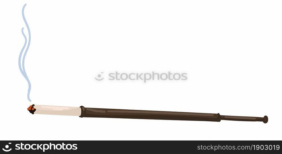 Vintage smoking pipe with cigarette and tobacco, isolated gadget for smokers. Old fashioned object for nicotine addicted. Personal belonging, victorian epoch or aristocracy. Vector in flat style. Smoking pipe with tobacco, vintage cigarettes