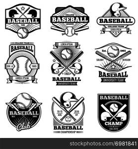 Vintage sports logo design. Retro baseball vector label and badges. Emblem baseball illustration, game logo with ball and bat. Vintage sports logo design. Retro baseball vector label and badges