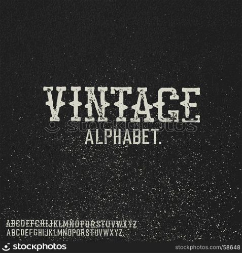 Vintage stamp alphabet. On black grunge background.
