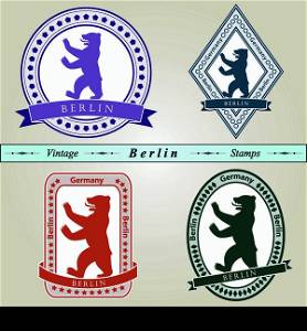 Vintage stamp from Berlin in four colors editable vector file