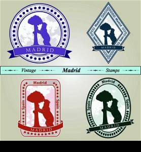 Vintage stamp from Madrid in four colors editable vector file