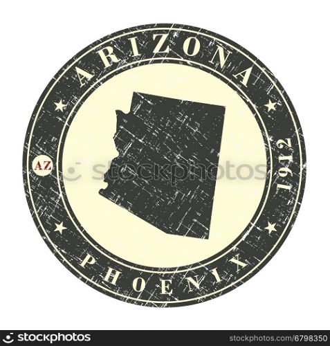 Vintage stamp with map of Arizona. Stylized badge with the name of the State, year of creation, the contour maps and the names abbreviations . Vector illustration