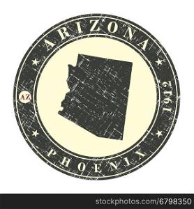 Vintage stamp with map of Arizona. Stylized badge with the name of the State, year of creation, the contour maps and the names abbreviations . Vector illustration