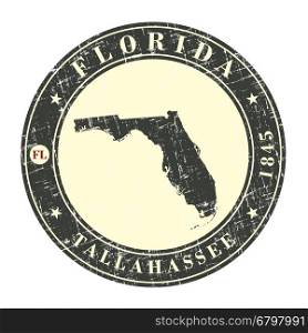Vintage stamp with map of Florida. Stylized badge with the name of the State, year of creation, the contour maps and the names abbreviations . Vector illustration