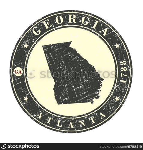 Vintage stamp with map of Georgia. Stylized badge with the name of the State, year of creation, the contour maps and the names abbreviations . Vector illustration
