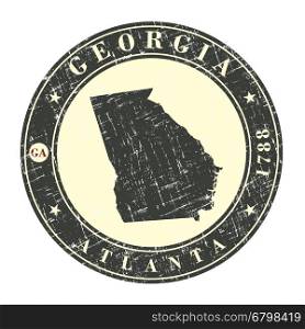 Vintage stamp with map of Georgia. Stylized badge with the name of the State, year of creation, the contour maps and the names abbreviations . Vector illustration