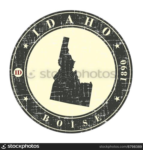 Vintage stamp with map of Idaho. Stylized badge with the name of the State, year of creation, the contour maps and the names abbreviations . Vector illustration