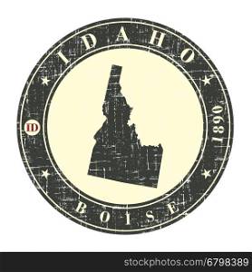 Vintage stamp with map of Idaho. Stylized badge with the name of the State, year of creation, the contour maps and the names abbreviations . Vector illustration