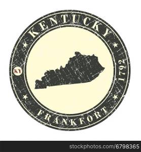 Vintage stamp with map of Kentucky. Stylized badge with the name of the State, year of creation, the contour maps and the names abbreviations . Vector illustration