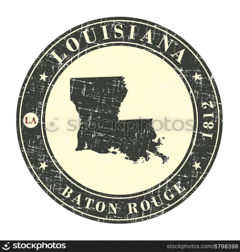 Vintage stamp with map of Louisiana. Stylized badge with the name of the State, year of creation, the contour maps and the names abbreviations . Vector illustration