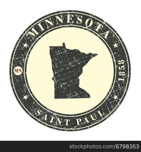 Vintage stamp with map of Minnesota. Stylized badge with the name of the State, year of creation, the contour maps and the names abbreviations . Vector illustration