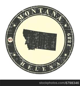 Vintage stamp with map of Montana. Stylized badge with the name of the State, year of creation, the contour maps and the names abbreviations . Vector illustration