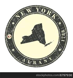 Vintage stamp with map of New York. Stylized badge with the name of the State, year of creation, the contour maps and the names abbreviations . Vector illustration