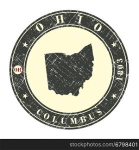 Vintage stamp with map of Ohio. Stylized badge with the name of the State, year of creation, the contour maps and the names abbreviations . Vector illustration