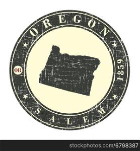 Vintage stamp with map of Oregon. Stylized badge with the name of the State, year of creation, the contour maps and the names abbreviations . Vector illustration
