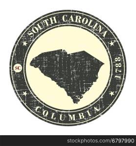 Vintage stamp with map of South Carolina. Stylized badge with the name of the State, year of creation, the contour maps and the names abbreviations . Vector illustration
