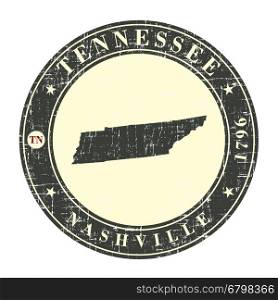 Vintage stamp with map of Tennessee. Stylized badge with the name of the State, year of creation, the contour maps and the names abbreviations . Vector illustration