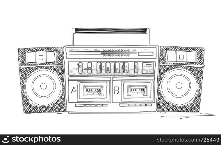Vintage stereo boombox radio over white background, vector illustration