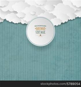 Vintage Striped Background With Clouds And Plate