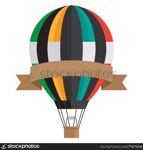 Vintage style aerostat with ribbon banner - vector hot air balloon isolated on white background. Illustration of inflate aerostat, air balloon journey. Vintage style aerostat with ribbon banner - vector hot air balloon isolated on white background