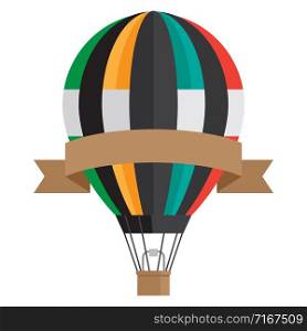 Vintage style aerostat with ribbon banner - vector hot air balloon isolated on white background. Illustration of inflate aerostat, air balloon journey. Vintage style aerostat with ribbon banner - vector hot air balloon isolated on white background