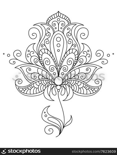 Vintage style dainty black and white floral element with flowing swirls and curlicues in a vector outline illustration
