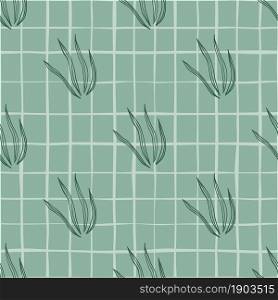 Vintage style doodle grasss seamless pattern on stripe background. Nature botanical wallpaper. Design for fabric, textile print, wrapping, cover. Simple vector illustration.. Vintage style doodle grasss seamless pattern on stripe background.