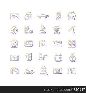 Vintage style gradient linear vector icons set. Collecting items with historical value. Collectable antique model. Thin line contour symbols bundle. Isolated outline illustrations collection. Vintage style gradient linear vector icons set