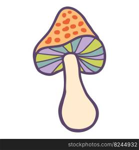 Vintage style psychedelic whimsical mushroom clipart. Perfect for tee, posters, stickers. Hand drawn vector illustration for decor and design.