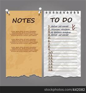 Vintage style ripped pages for notes, memo and to do list. Vector illustration. Ripped pages for notes, memo and to do list