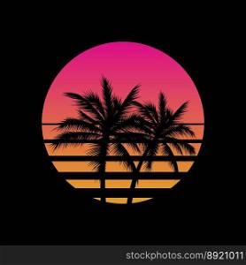 Vintage styled sunset with palm trees silhouettes vector image